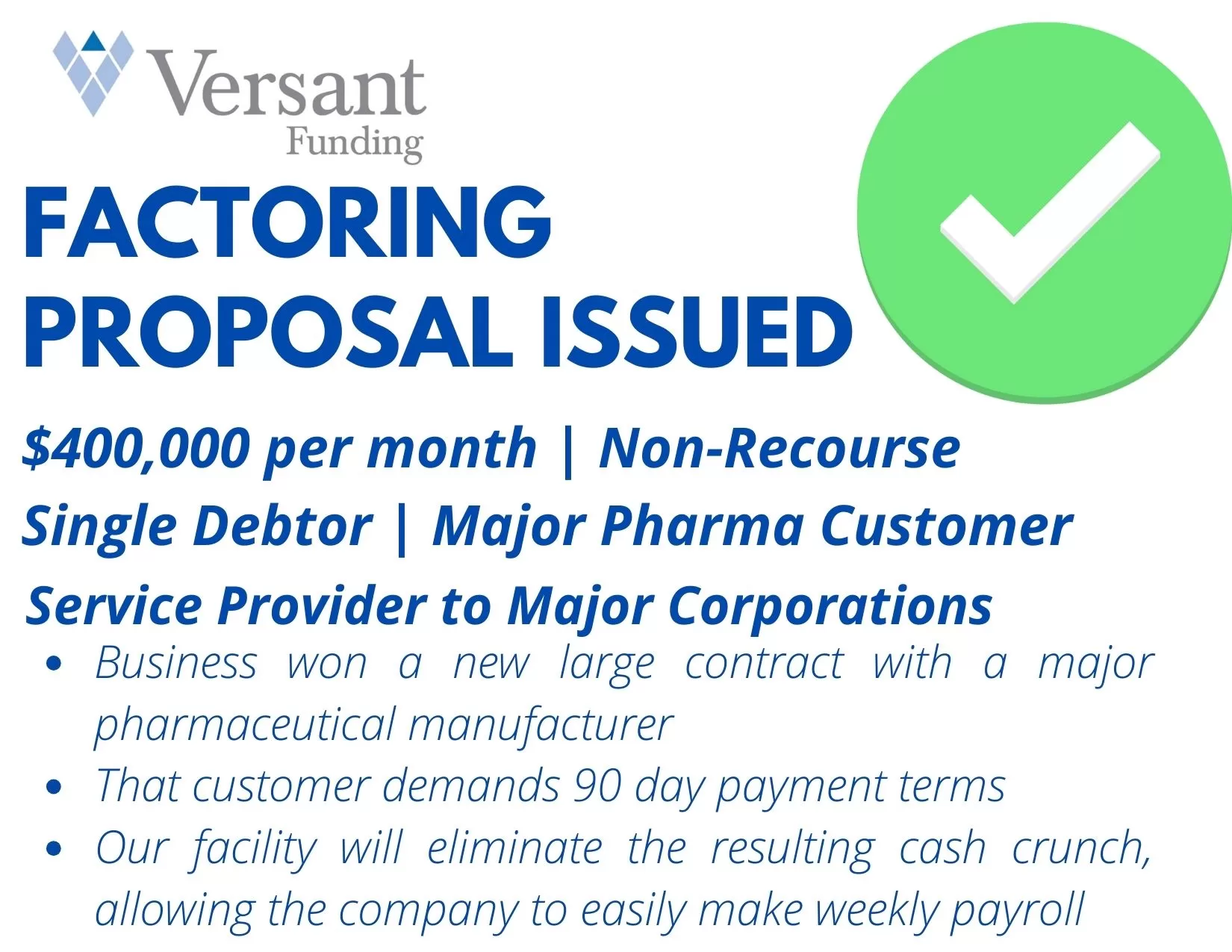Factoring Proposal Issued - $400,000 - Service Provider