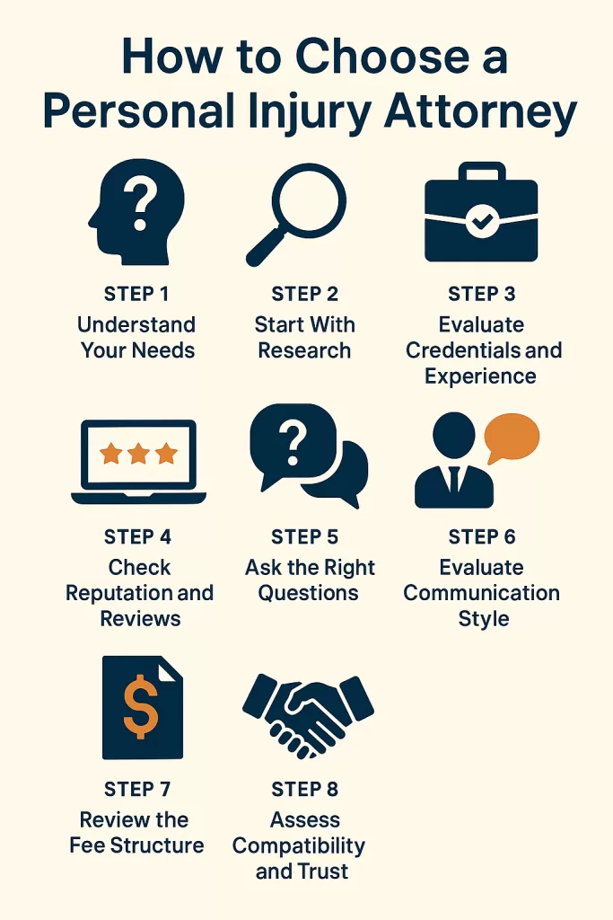 The central themes revolve around the critical importance of selecting the right personal injury attorney and outlining a structured, step-by-step process to ensure a well-informed and confident decision. The guide emphasizes that this choice significantly impacts the case outcome, stress levels, and resolution speed.